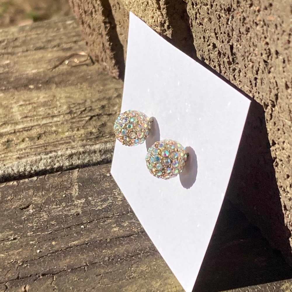 Iridescent Rhinestone Ball Studs